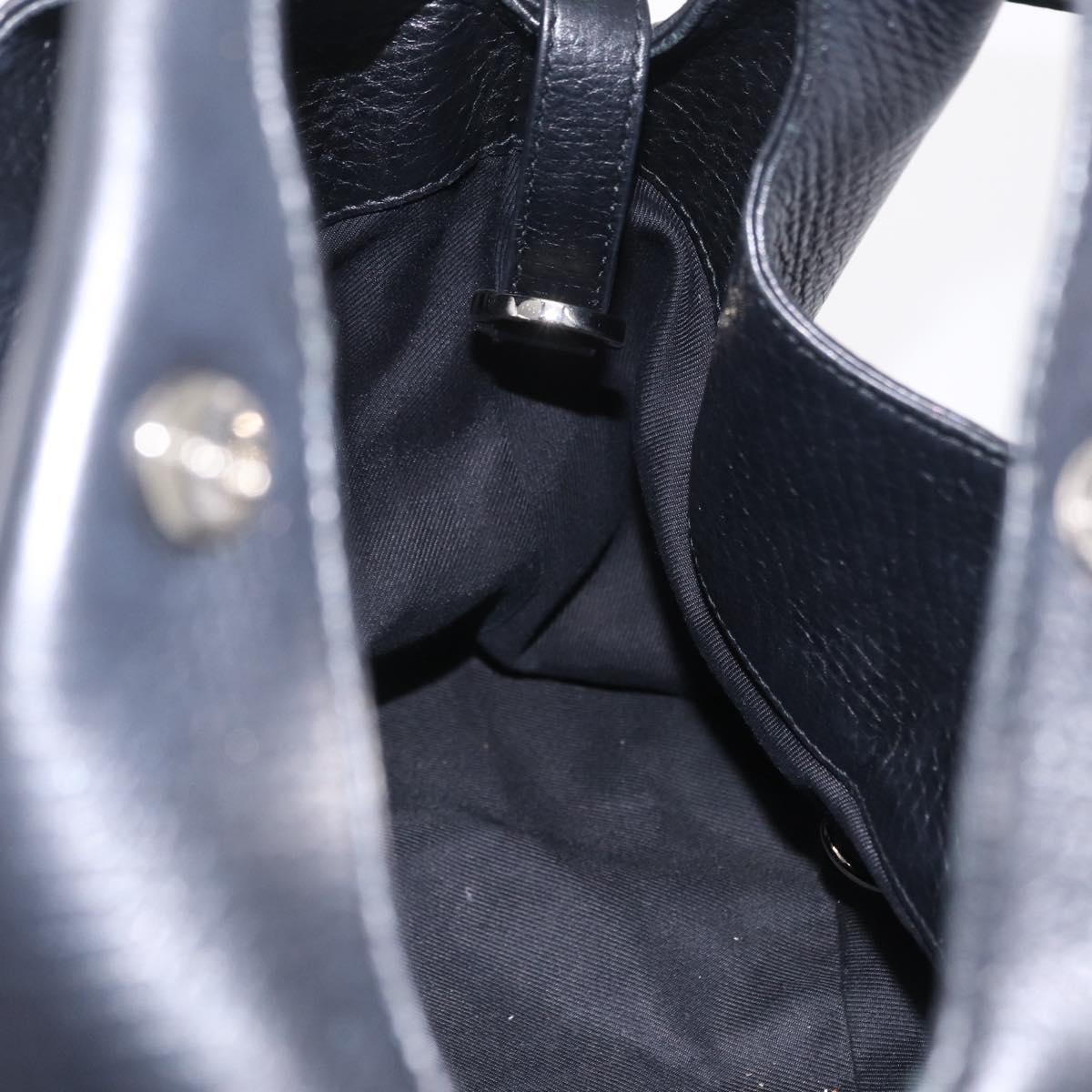 BVLGARI Chandra Hand Bag Leather 2way Black Silver Auth 204605V