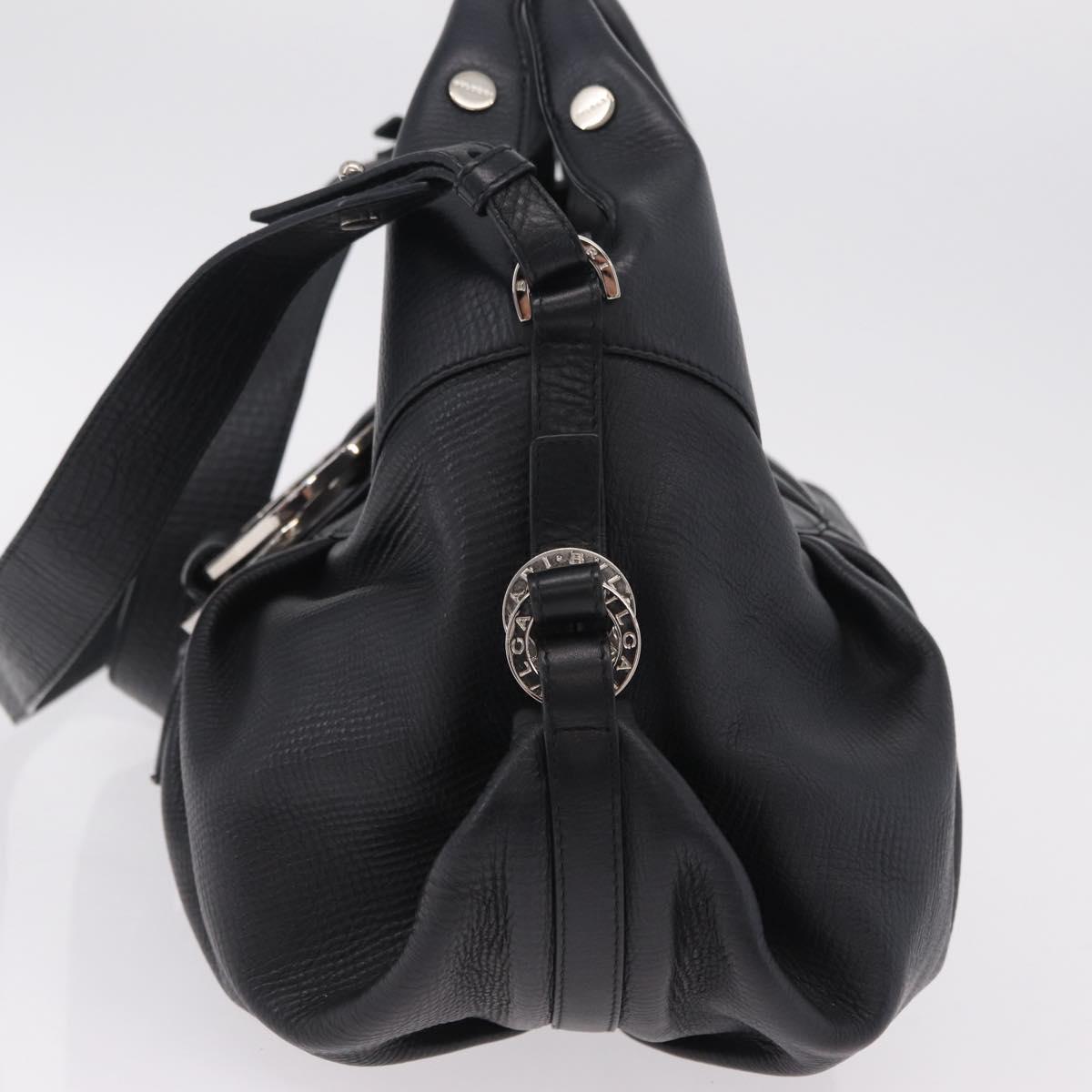 BVLGARI Chandra Hand Bag Leather 2way Black Silver Auth 204605V