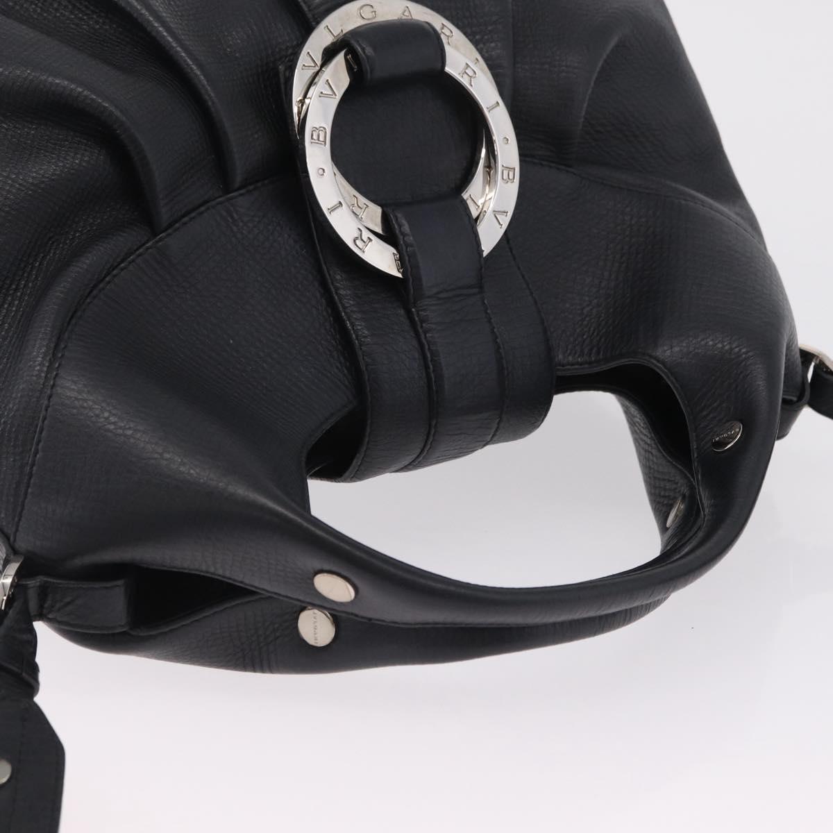 BVLGARI Chandra Hand Bag Leather 2way Black Silver Auth 204605V