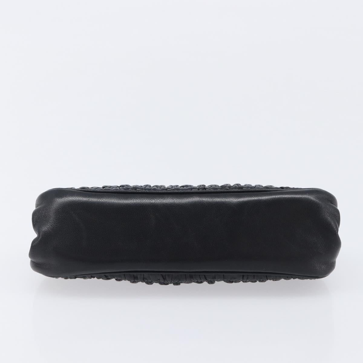 PRADA Gathered Cosmetic Pouch Leather Black Silver Auth 204606V