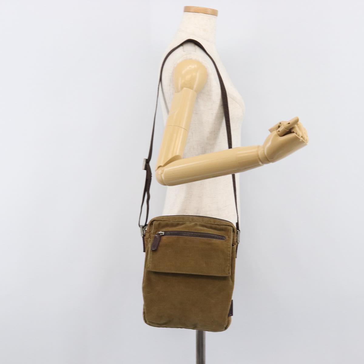 FENDI Shoulder Bag Corduroy Beige Silver Auth 204610A