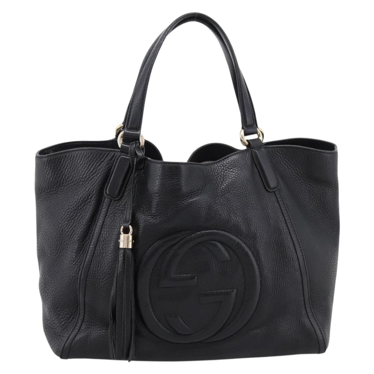 GUCCI Tote Bag Leather Black Gold Tone 282309 Auth 204612V