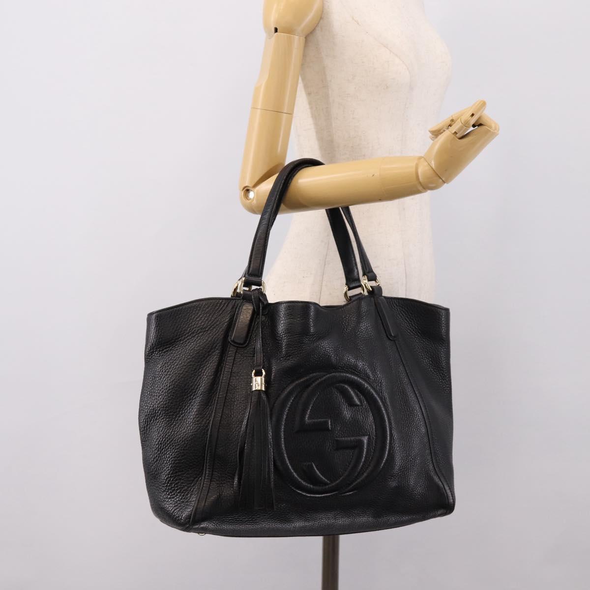 GUCCI Tote Bag Leather Black Gold Tone 282309 Auth 204612V