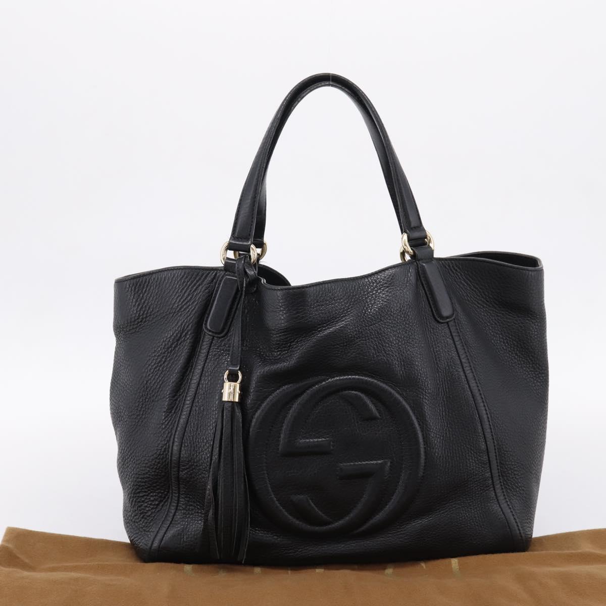 GUCCI Tote Bag Leather Black Gold Tone 282309 Auth 204612V
