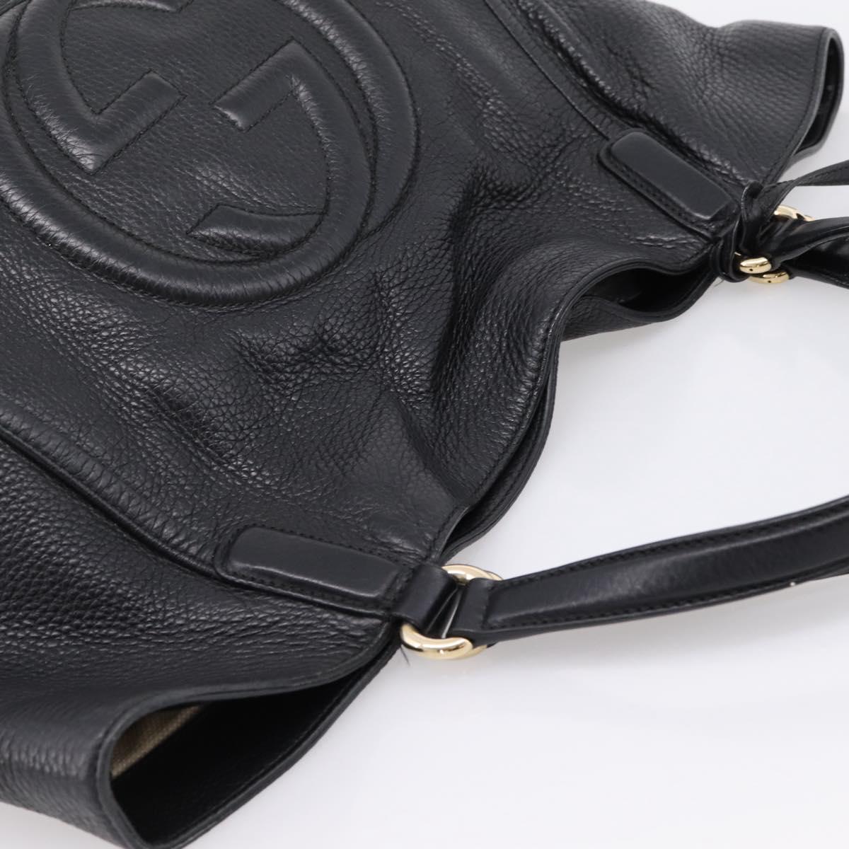 GUCCI Tote Bag Leather Black Gold Tone 282309 Auth 204612V