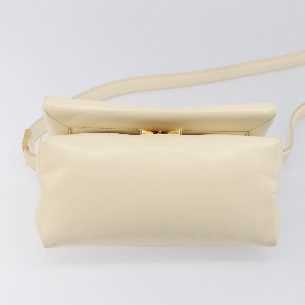 MARNI Prisma Shoulder Bag Leather White Gold Tone Auth 204613A
