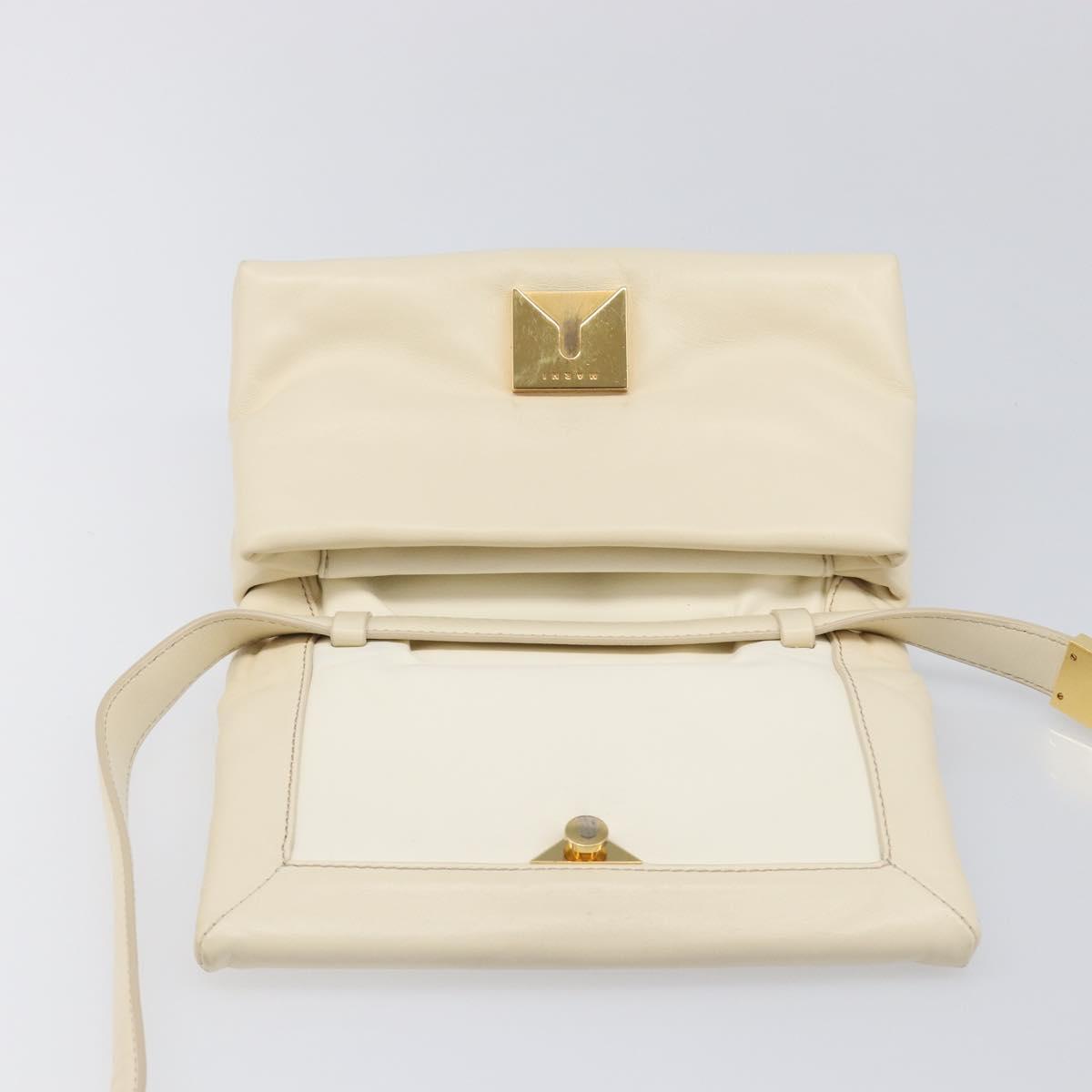 MARNI Prisma Shoulder Bag Leather White Gold Tone Auth 204613A
