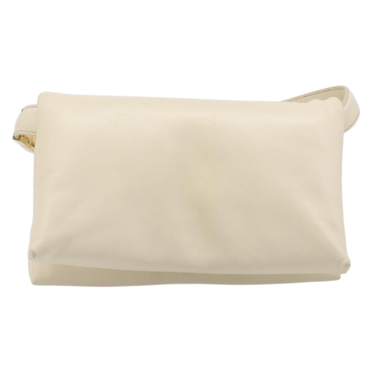 MARNI Prisma Shoulder Bag Leather White Gold Tone Auth 204613A