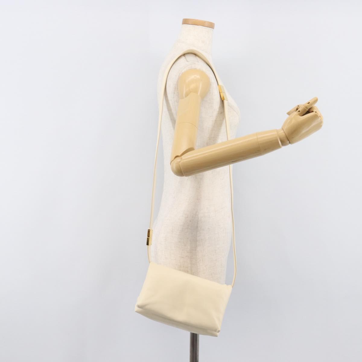 MARNI Prisma Shoulder Bag Leather White Gold Tone Auth 204613A
