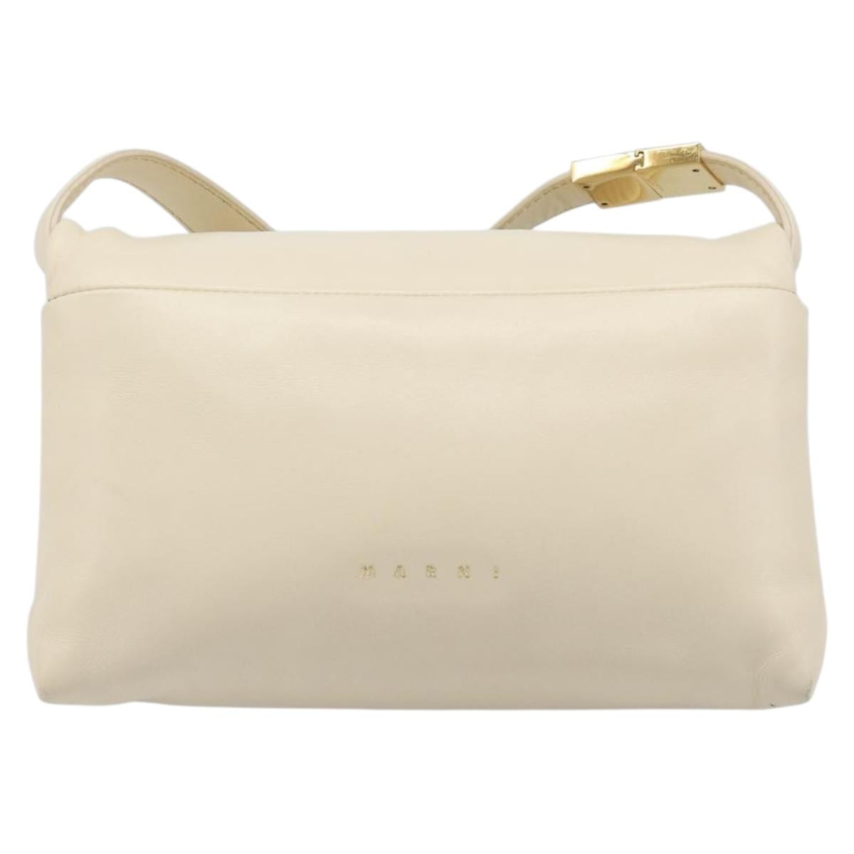 MARNI Prisma Shoulder Bag Leather White Gold Tone Auth 204613A