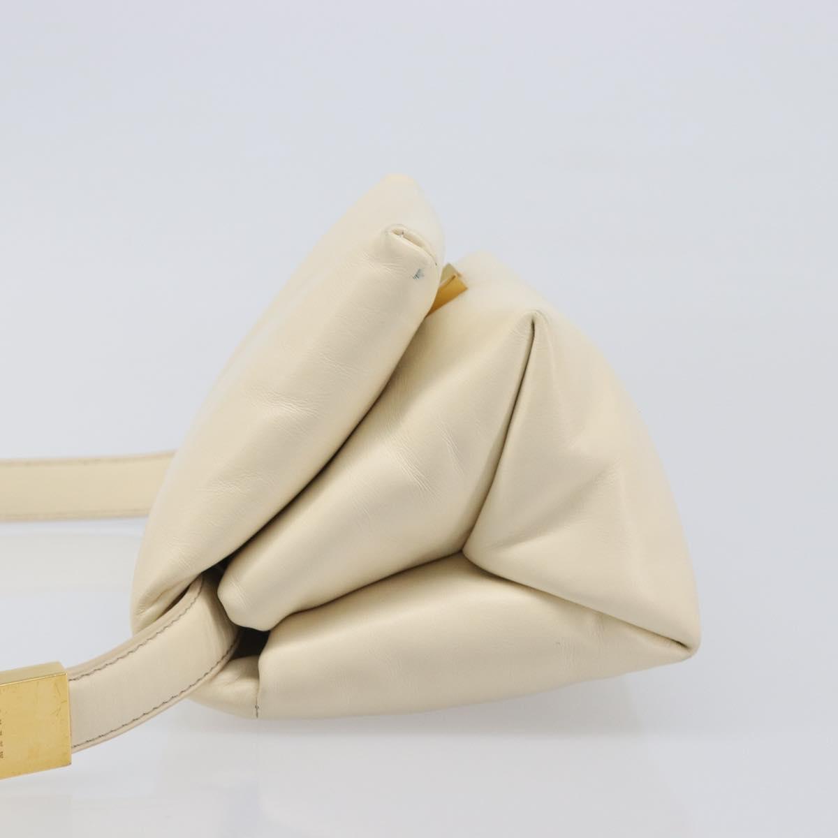 MARNI Prisma Shoulder Bag Leather White Gold Tone Auth 204613A