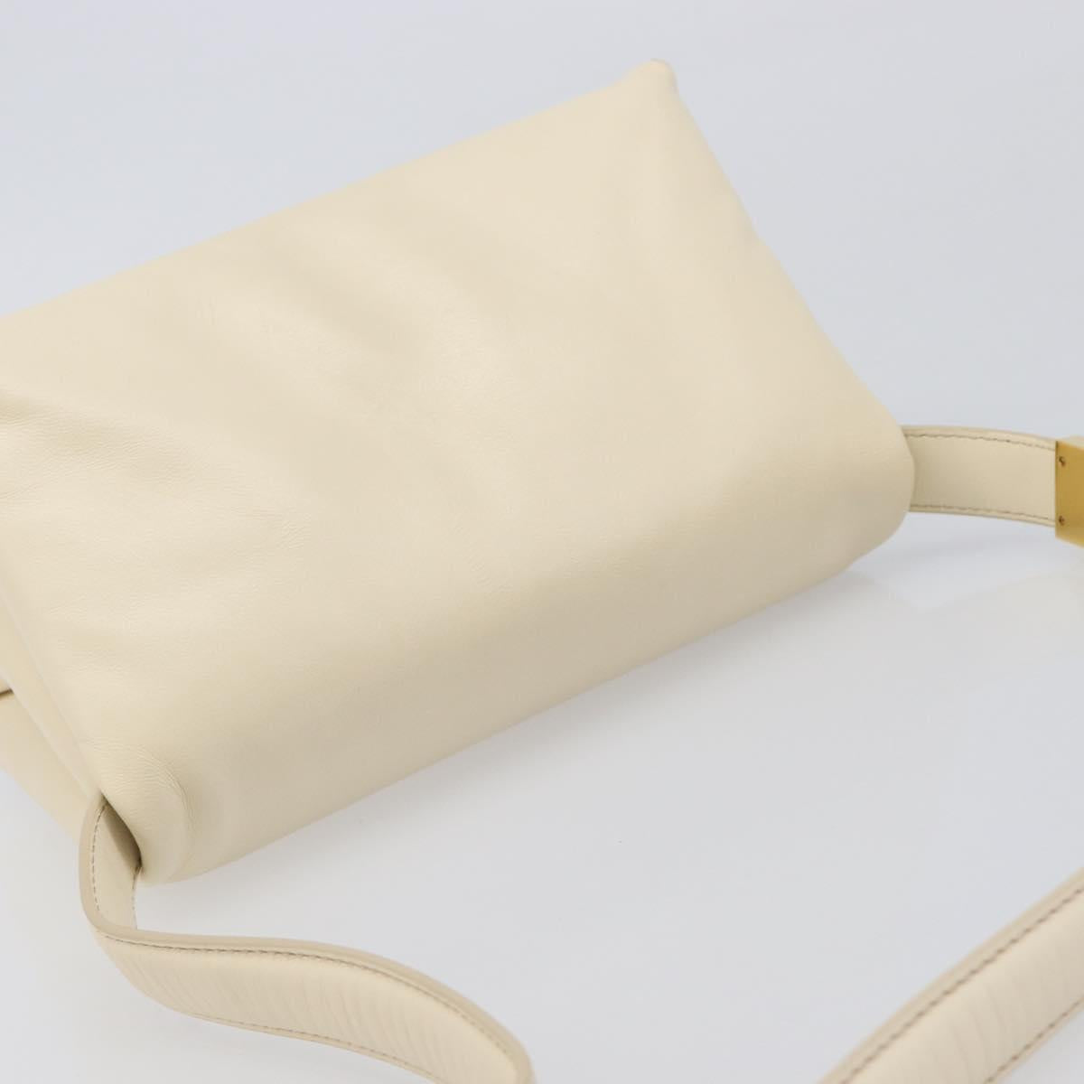 MARNI Prisma Shoulder Bag Leather White Gold Tone Auth 204613A