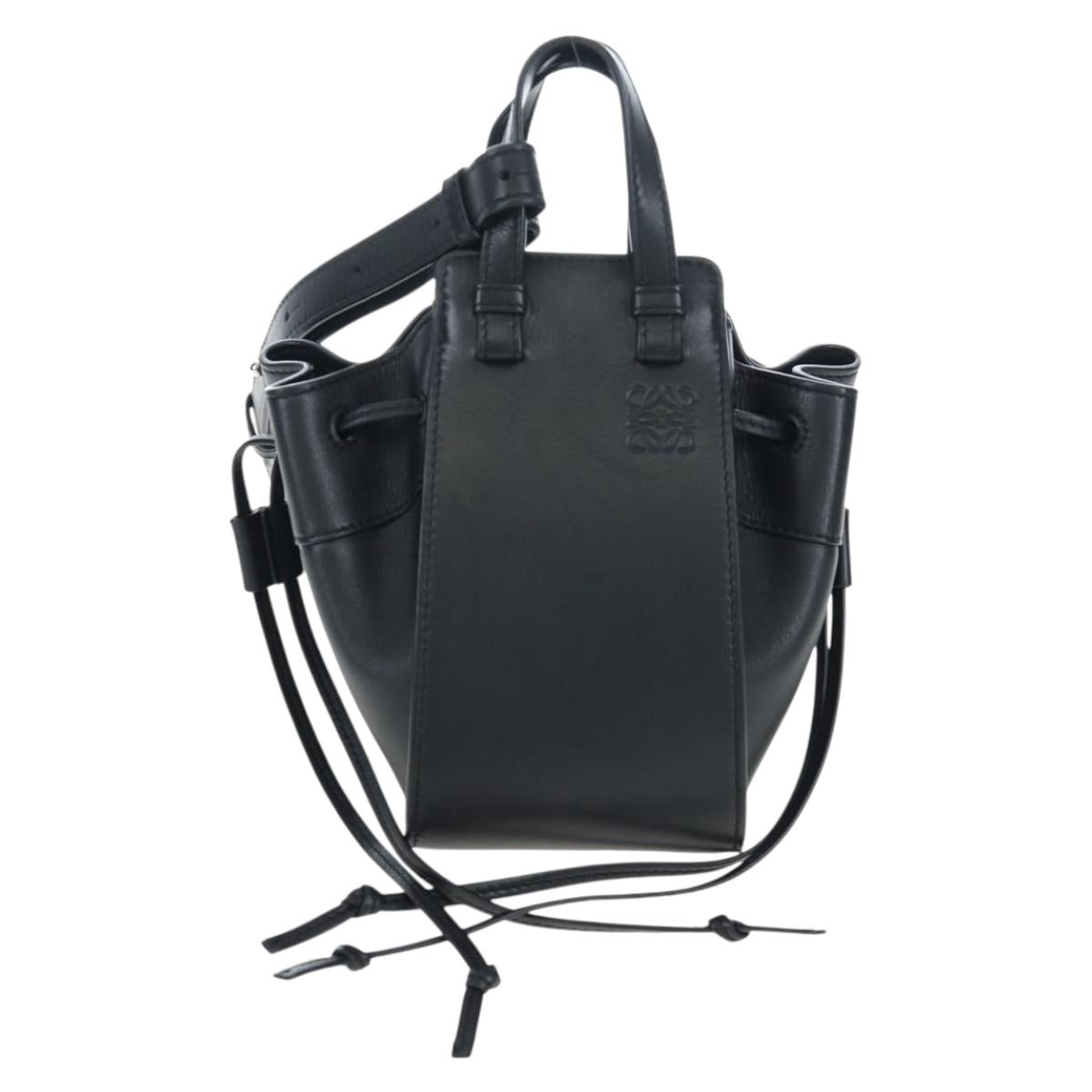 LOEWE Hammock Mini Shoulder Bag Leather 2way Black Silver Auth 204615M