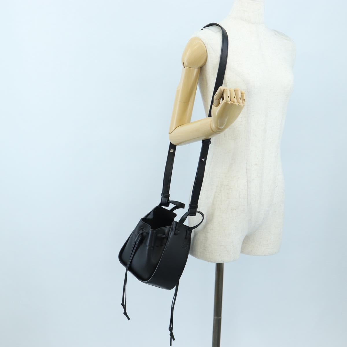 LOEWE Hammock Mini Shoulder Bag Leather 2way Black Silver Auth 204615M