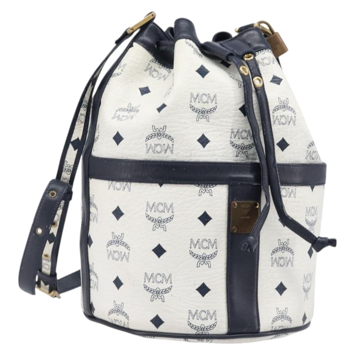 MCM Vicetos Shoulder Bag PVC Leather White Gold Tone Auth 204617