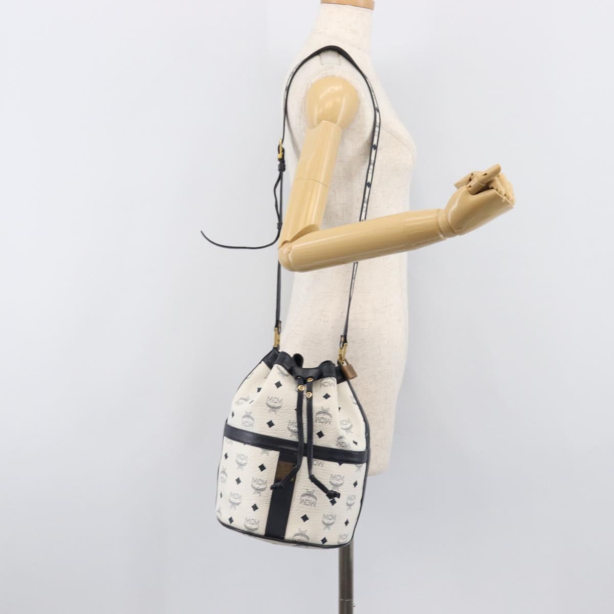 MCM Vicetos Shoulder Bag PVC Leather White Gold Tone Auth 204617