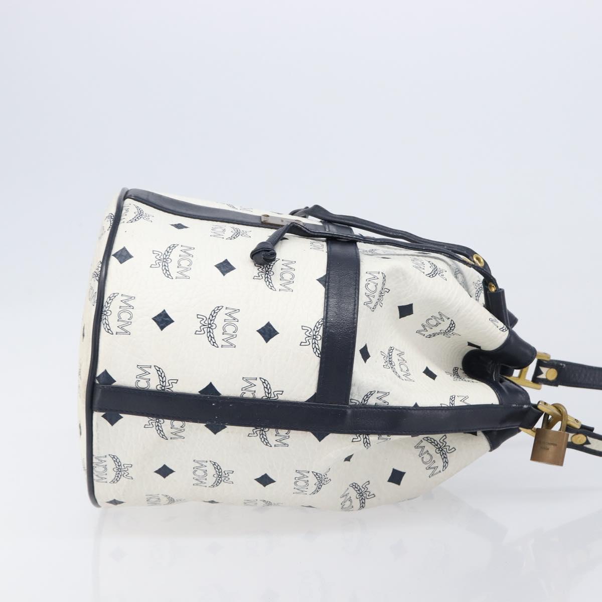MCM Vicetos Shoulder Bag PVC Leather White Gold Tone Auth 204617