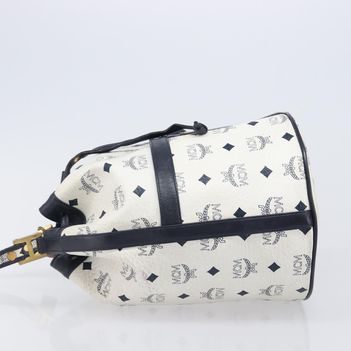 MCM Vicetos Shoulder Bag PVC Leather White Gold Tone Auth 204617
