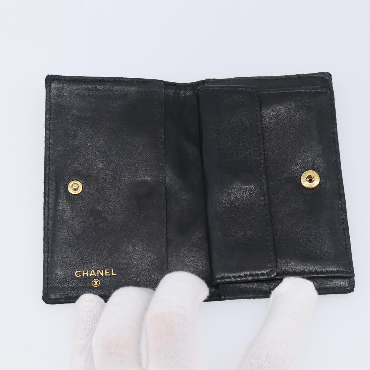 CHANEL Bicolore Card Case Satin Black Gold CC Auth 204618V