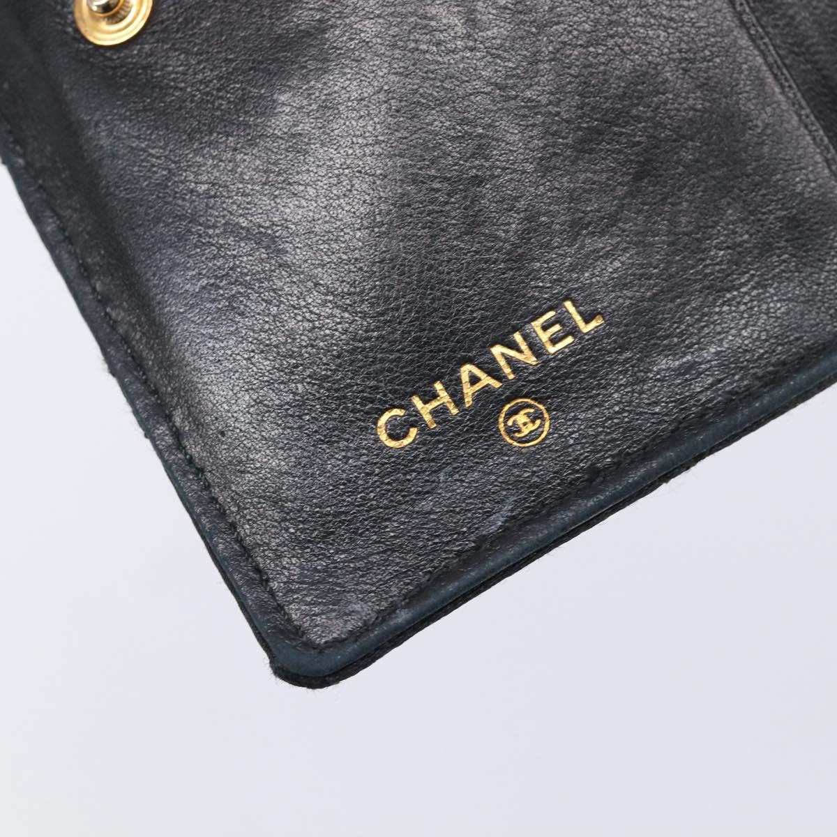 CHANEL Bicolore Card Case Satin Black Gold CC Auth 204618V