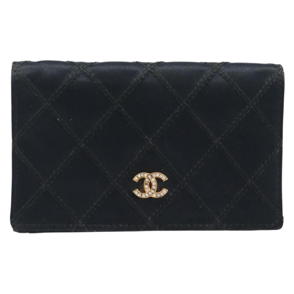 CHANEL Bicolore Card Case Satin Black Gold CC Auth 204618V