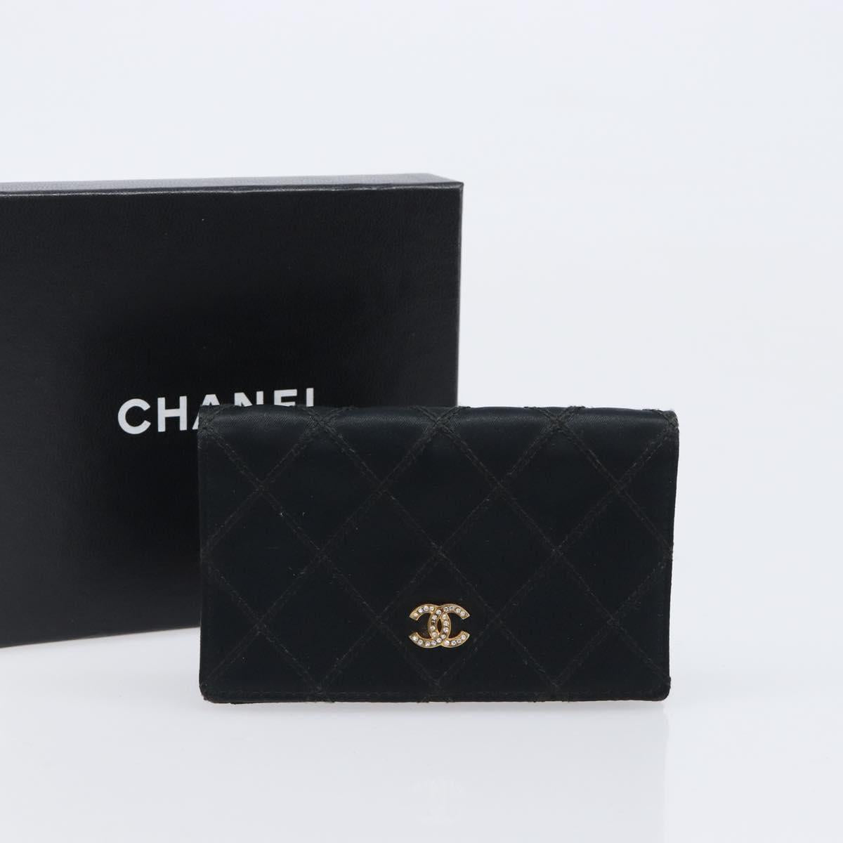 CHANEL Bicolore Card Case Satin Black Gold CC Auth 204618V