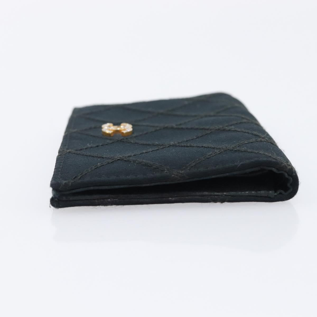 CHANEL Bicolore Card Case Satin Black Gold CC Auth 204618V