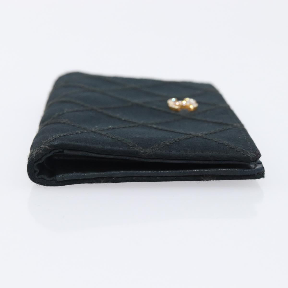 CHANEL Bicolore Card Case Satin Black Gold CC Auth 204618V