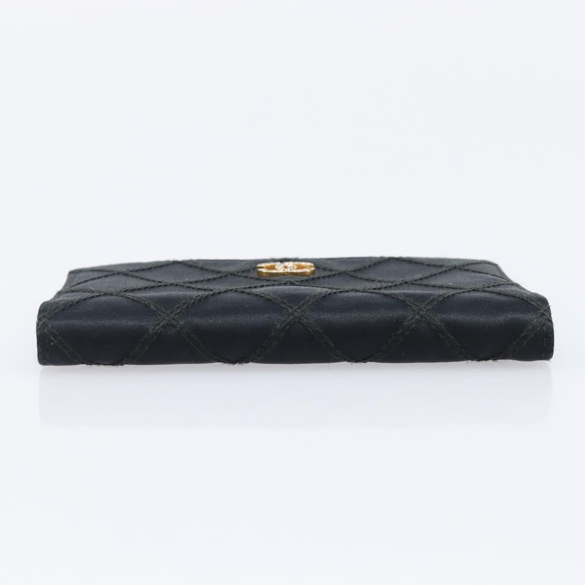 CHANEL Bicolore Card Case Satin Black Gold CC Auth 204618V