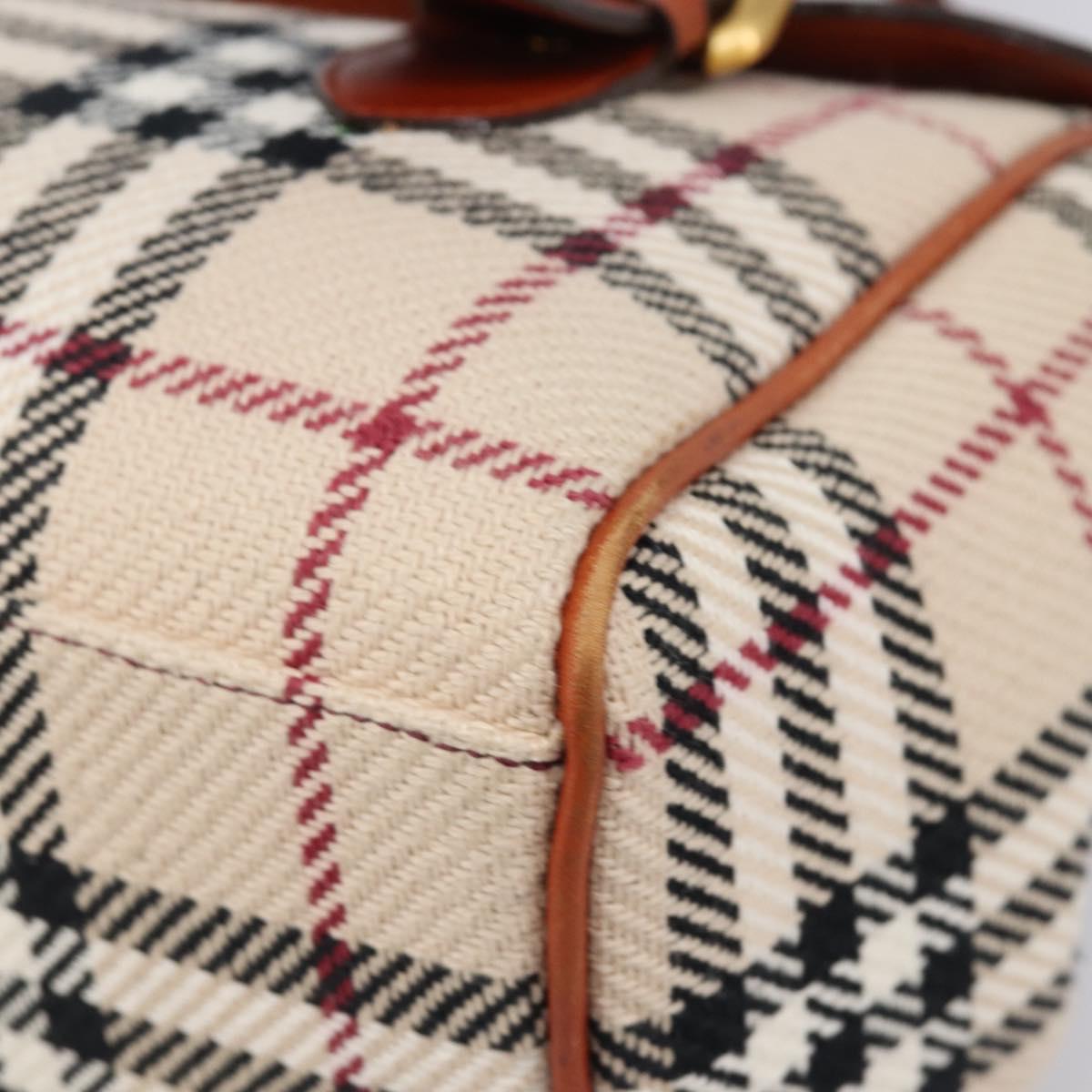 BURBERRY Nova Check Hand Bag Canvas Beige Gold Tone Auth 204621V