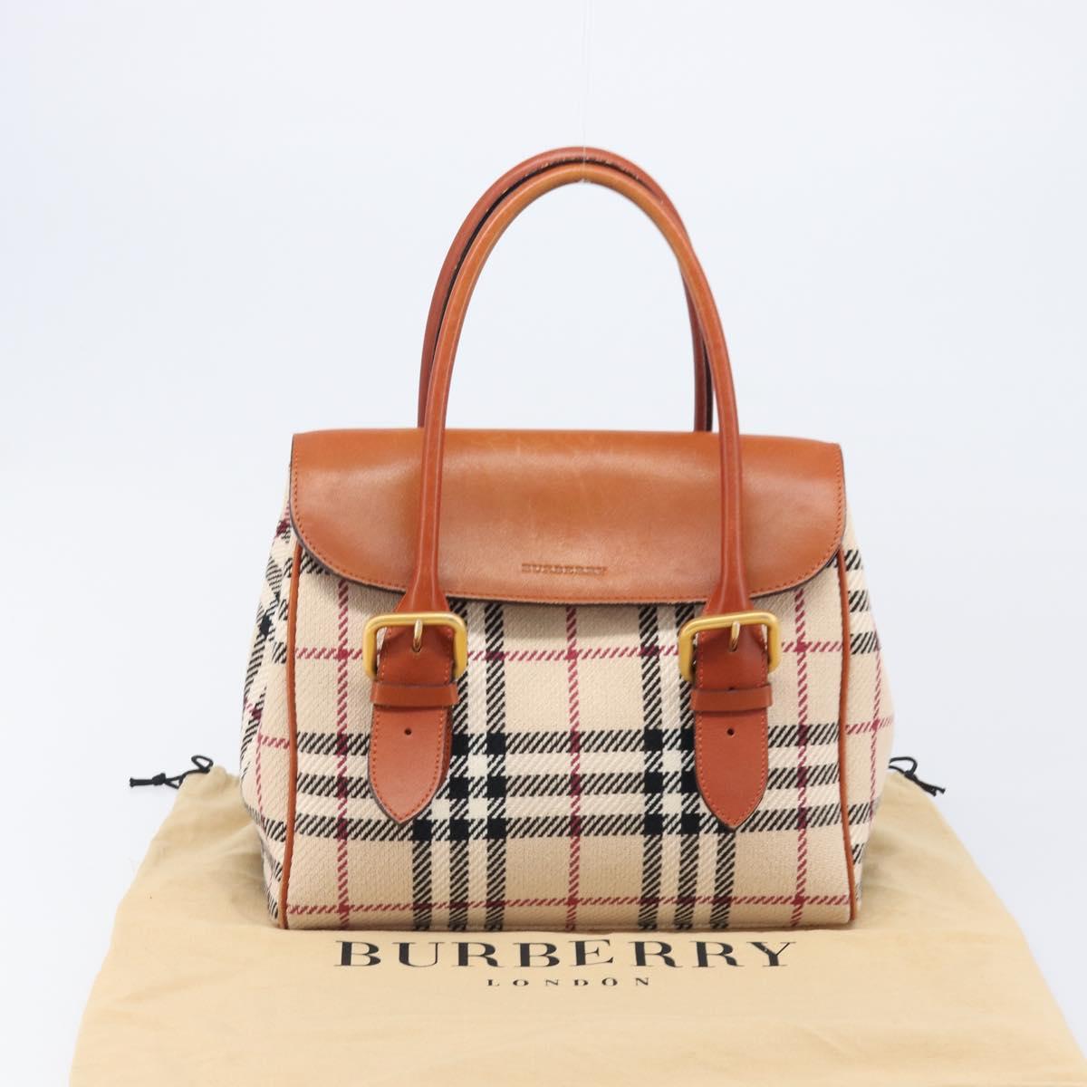 BURBERRY Nova Check Hand Bag Canvas Beige Gold Tone Auth 204621V