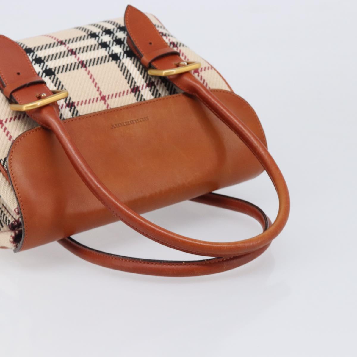 BURBERRY Nova Check Hand Bag Canvas Beige Gold Tone Auth 204621V