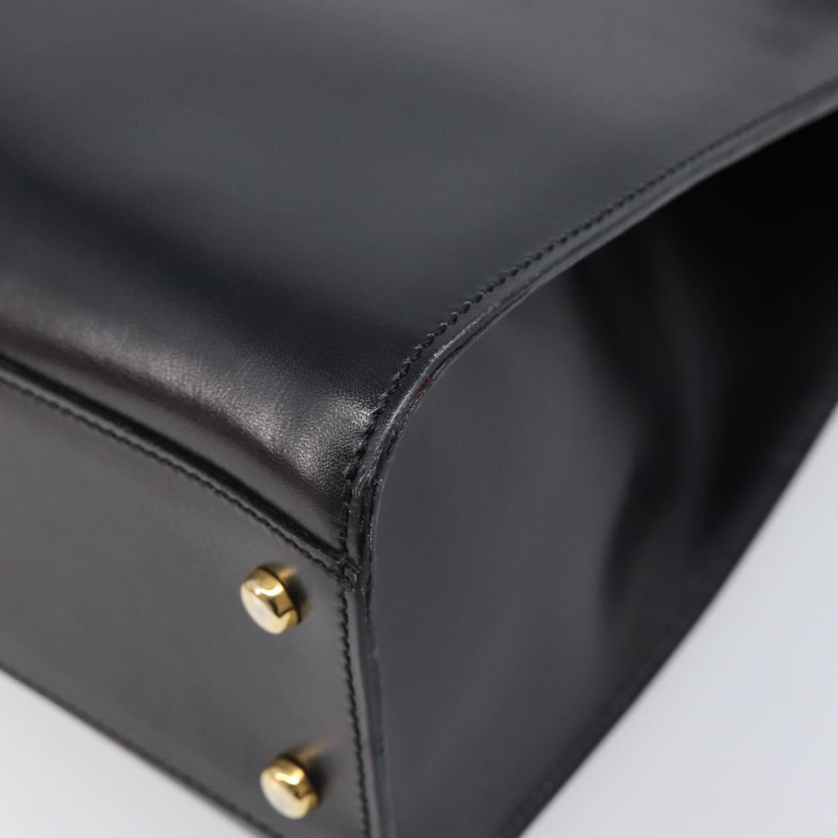 CELINE Horse Carriage Hand Bag Leather Black Gold Tone Auth 204622V