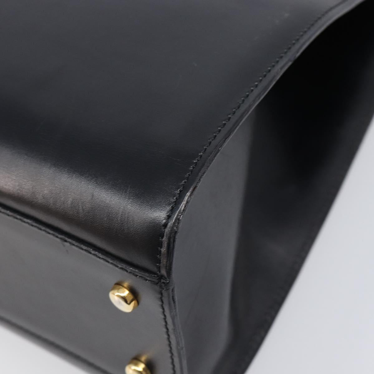 CELINE Horse Carriage Hand Bag Leather Black Gold Tone Auth 204622V