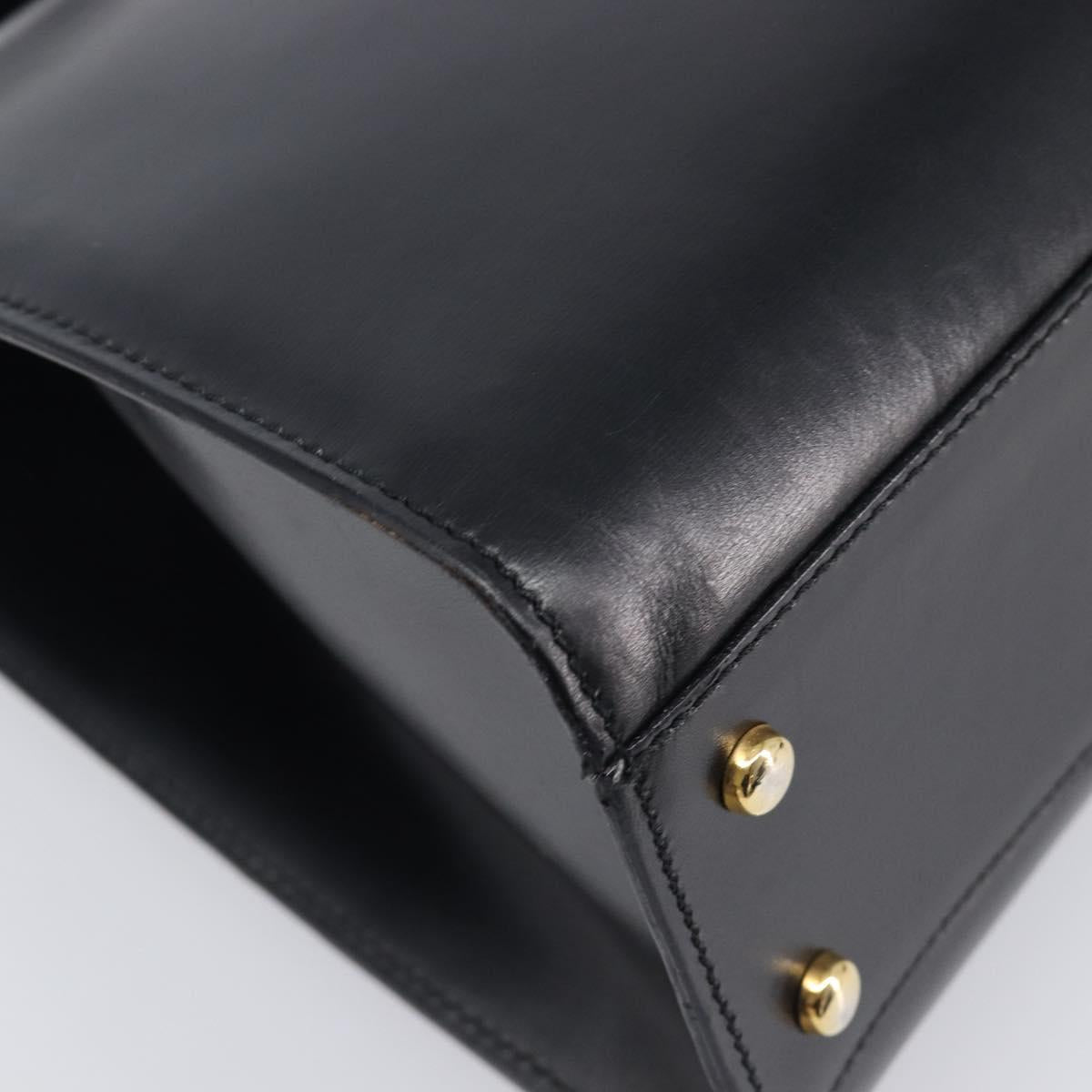 CELINE Horse Carriage Hand Bag Leather Black Gold Tone Auth 204622V