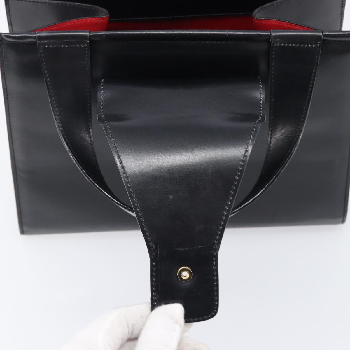 CELINE Horse Carriage Hand Bag Leather Black Gold Tone Auth 204622V