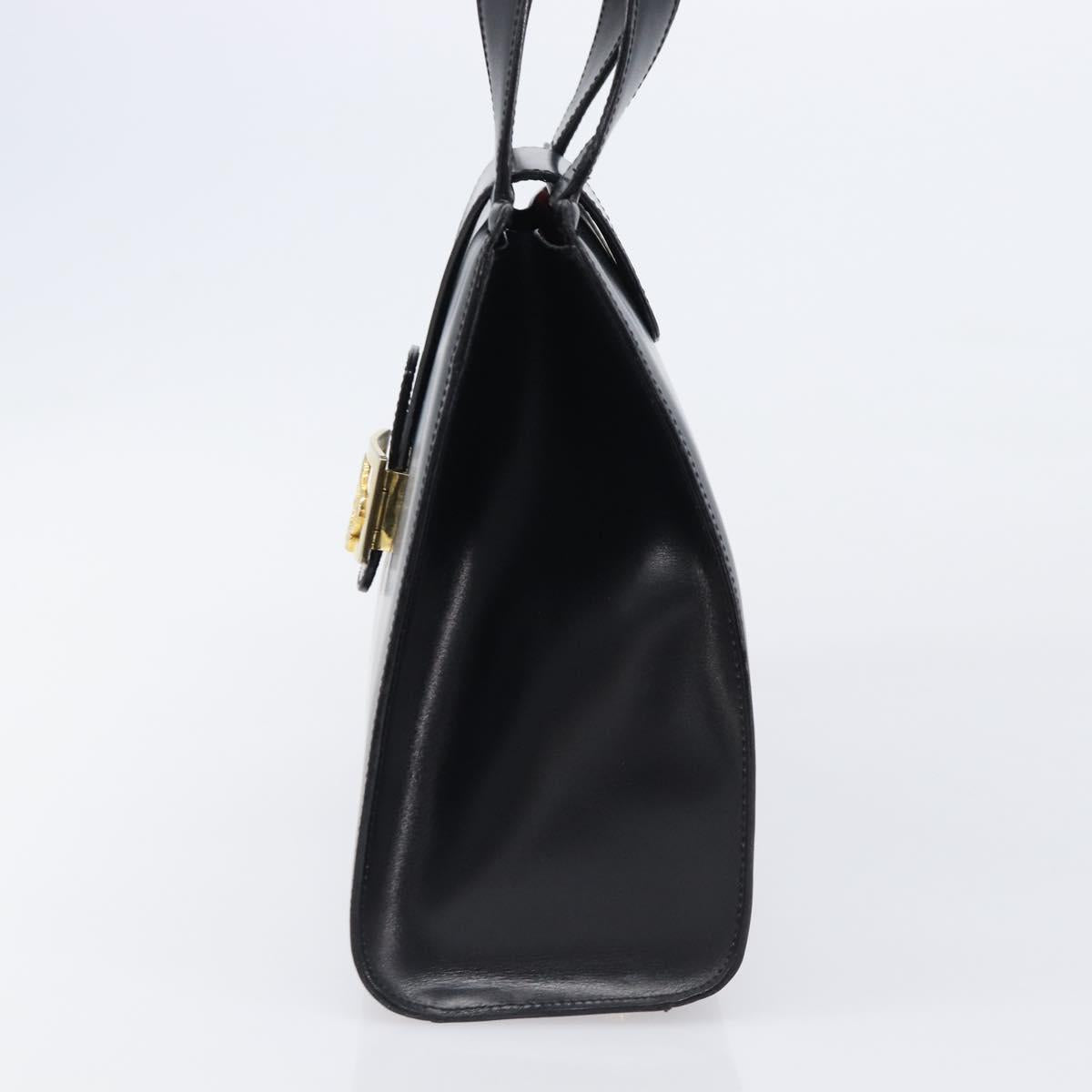 CELINE Horse Carriage Hand Bag Leather Black Gold Tone Auth 204622V