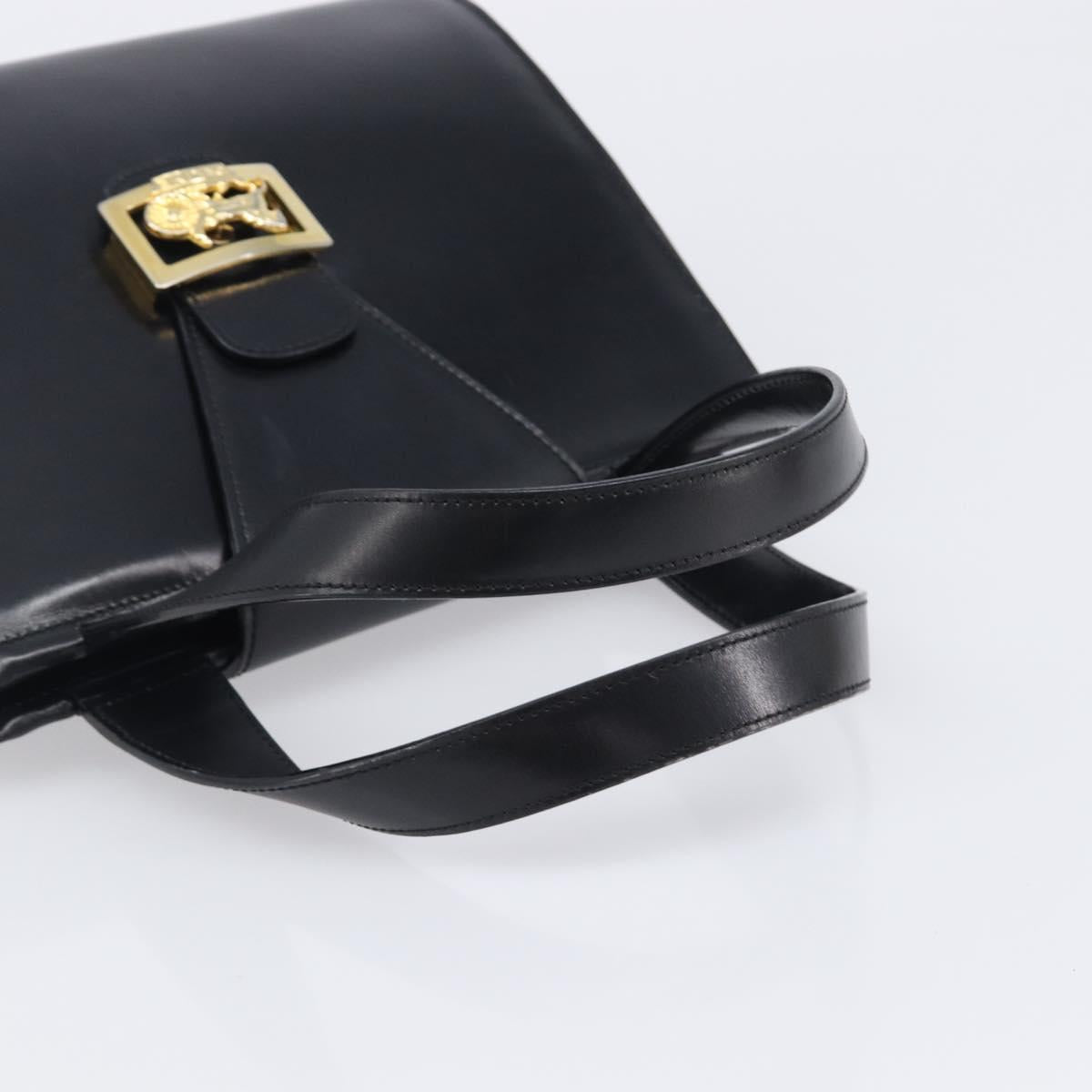 CELINE Horse Carriage Hand Bag Leather Black Gold Tone Auth 204622V