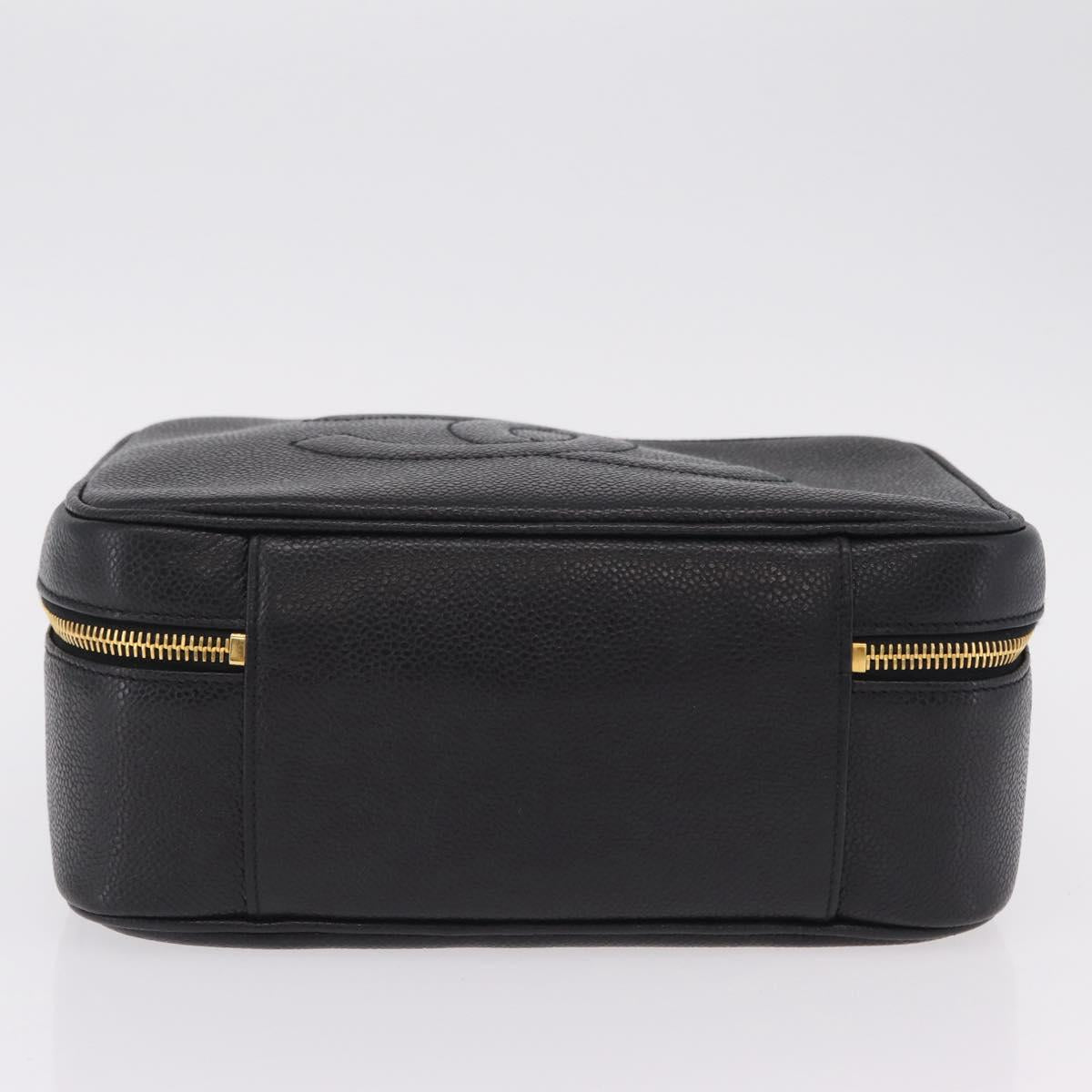 CHANEL Vanity Shoulder Bag Caviar Skin 2way Black Gold Tone CC Auth 204624V