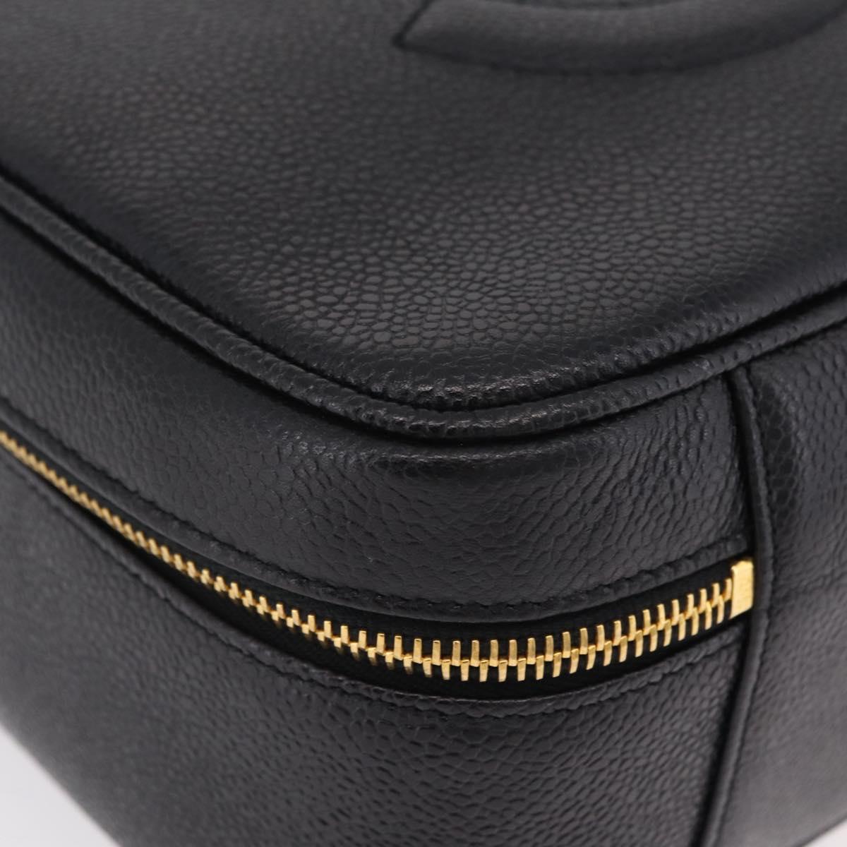 CHANEL Vanity Shoulder Bag Caviar Skin 2way Black Gold Tone CC Auth 204624V