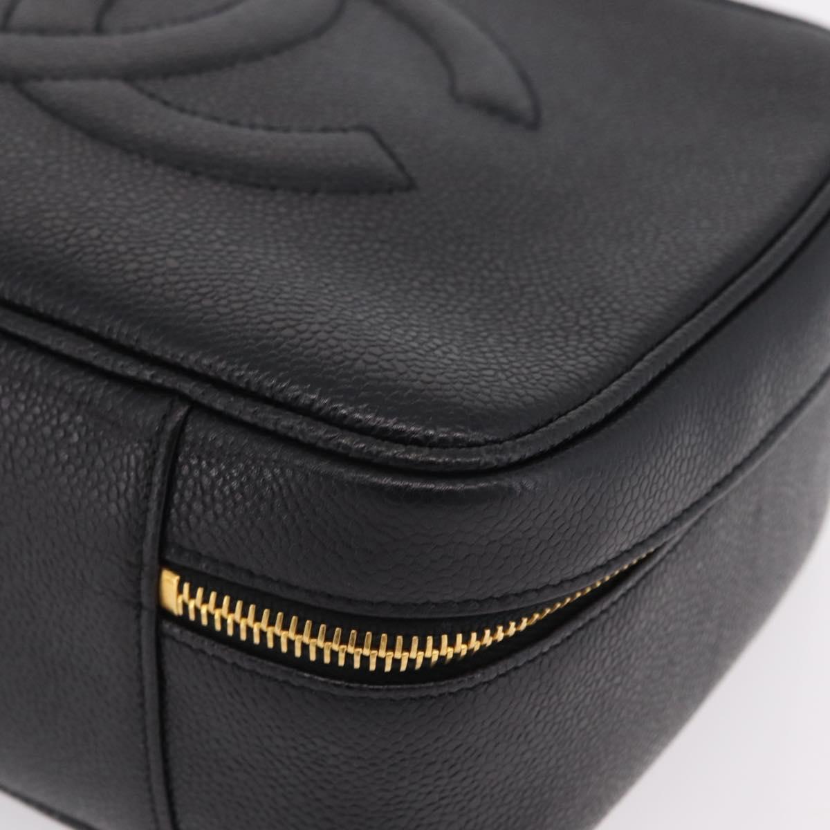 CHANEL Vanity Shoulder Bag Caviar Skin 2way Black Gold Tone CC Auth 204624V
