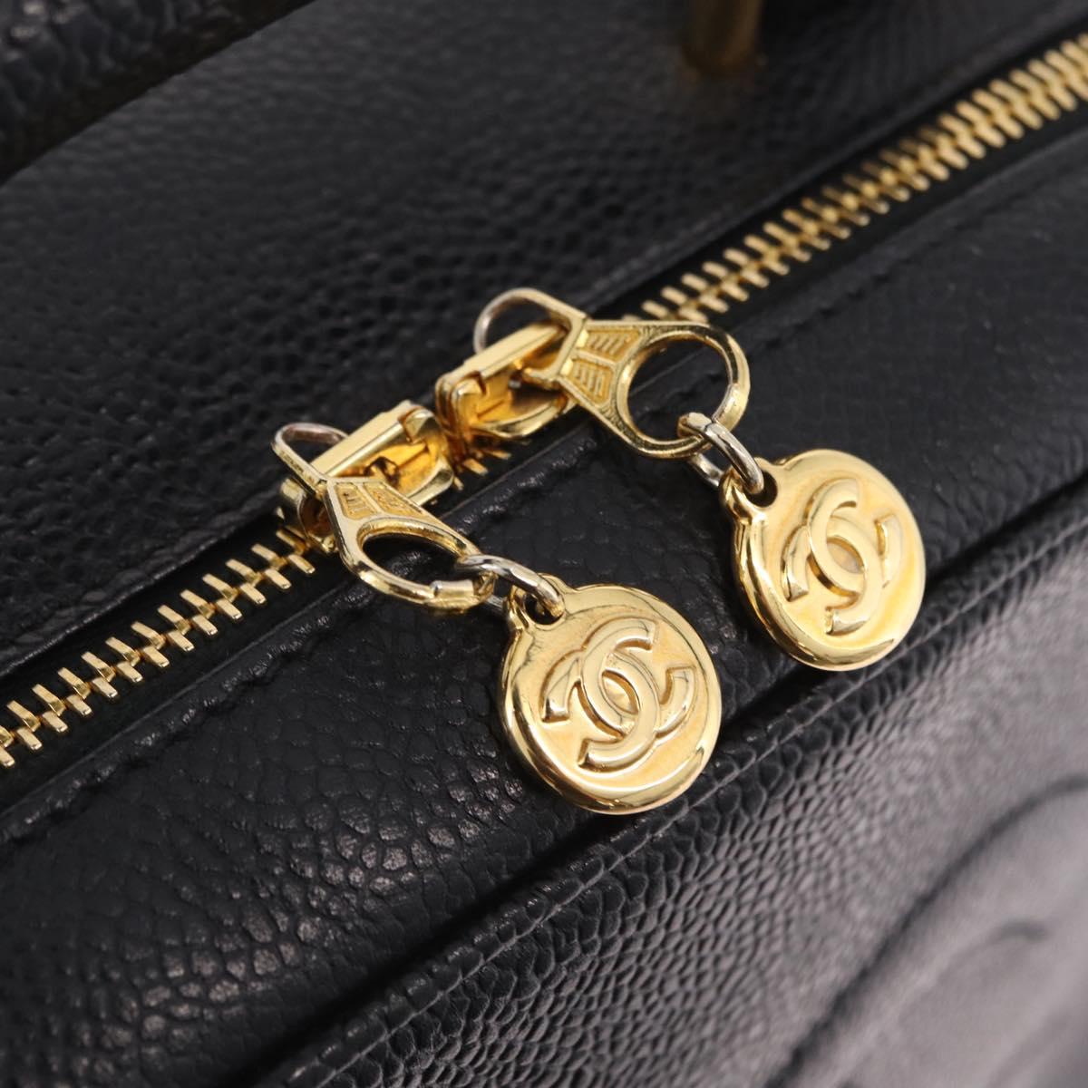 CHANEL Vanity Shoulder Bag Caviar Skin 2way Black Gold Tone CC Auth 204624V