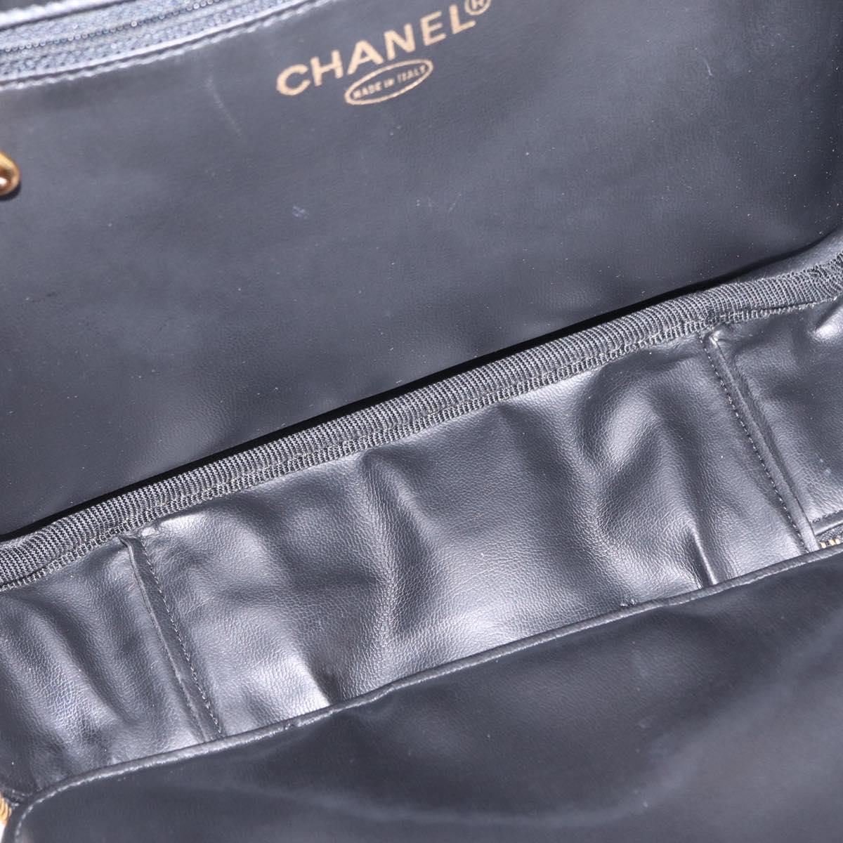 CHANEL Vanity Shoulder Bag Caviar Skin 2way Black Gold Tone CC Auth 204624V