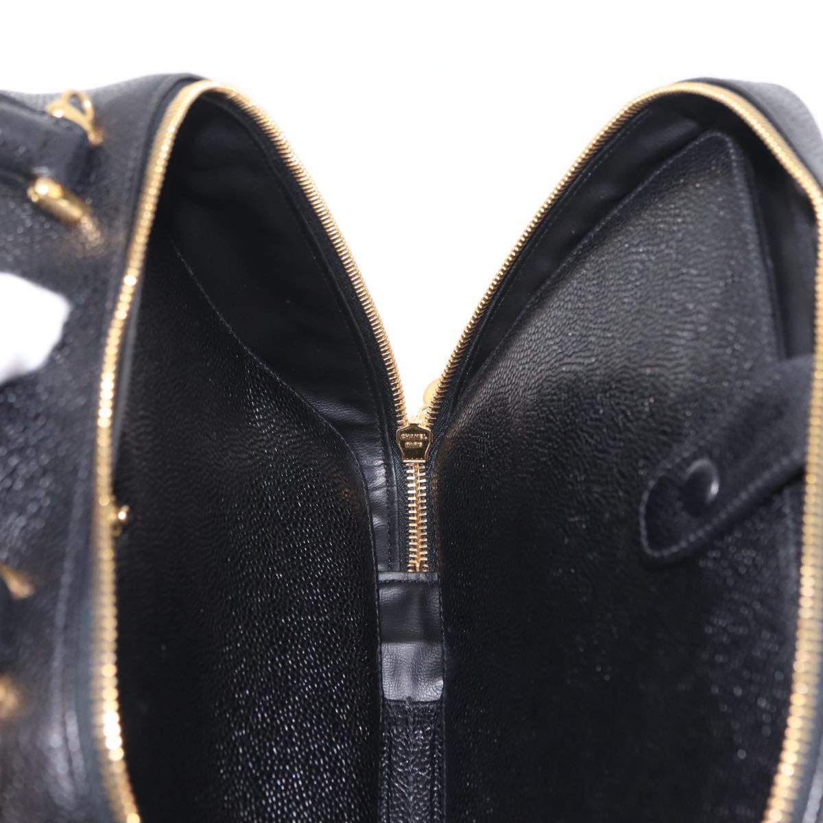 CHANEL Vanity Shoulder Bag Caviar Skin 2way Black Gold Tone CC Auth 204624V