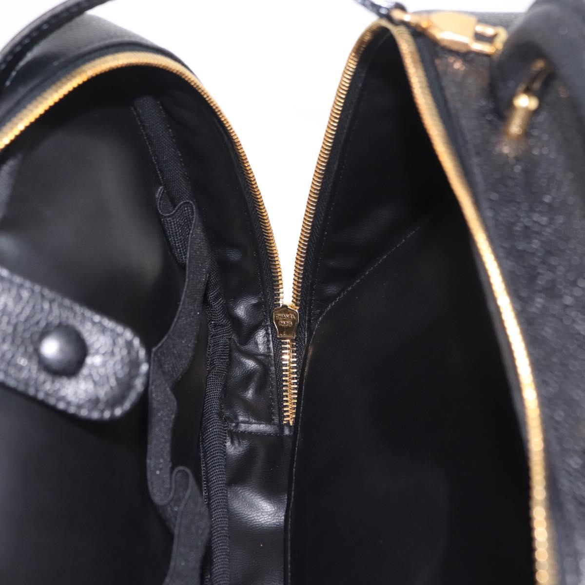 CHANEL Vanity Shoulder Bag Caviar Skin 2way Black Gold Tone CC Auth 204624V