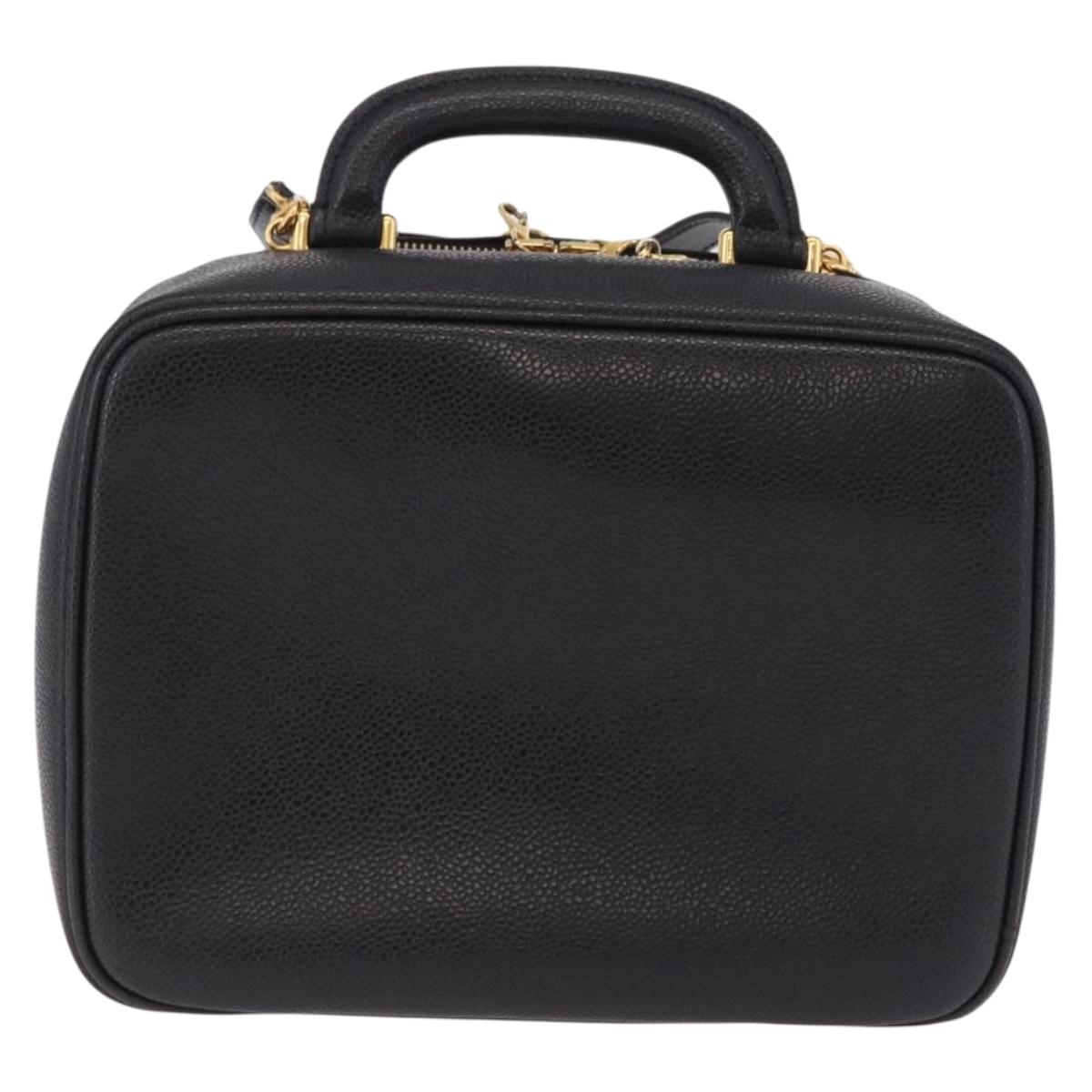 CHANEL Vanity Shoulder Bag Caviar Skin 2way Black Gold Tone CC Auth 204624V