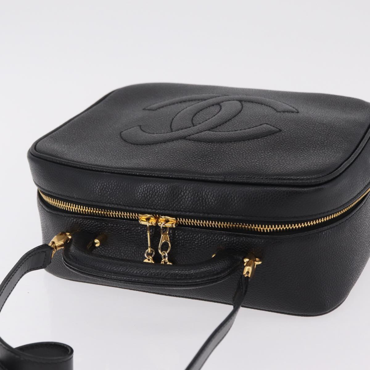 CHANEL Vanity Shoulder Bag Caviar Skin 2way Black Gold Tone CC Auth 204624V