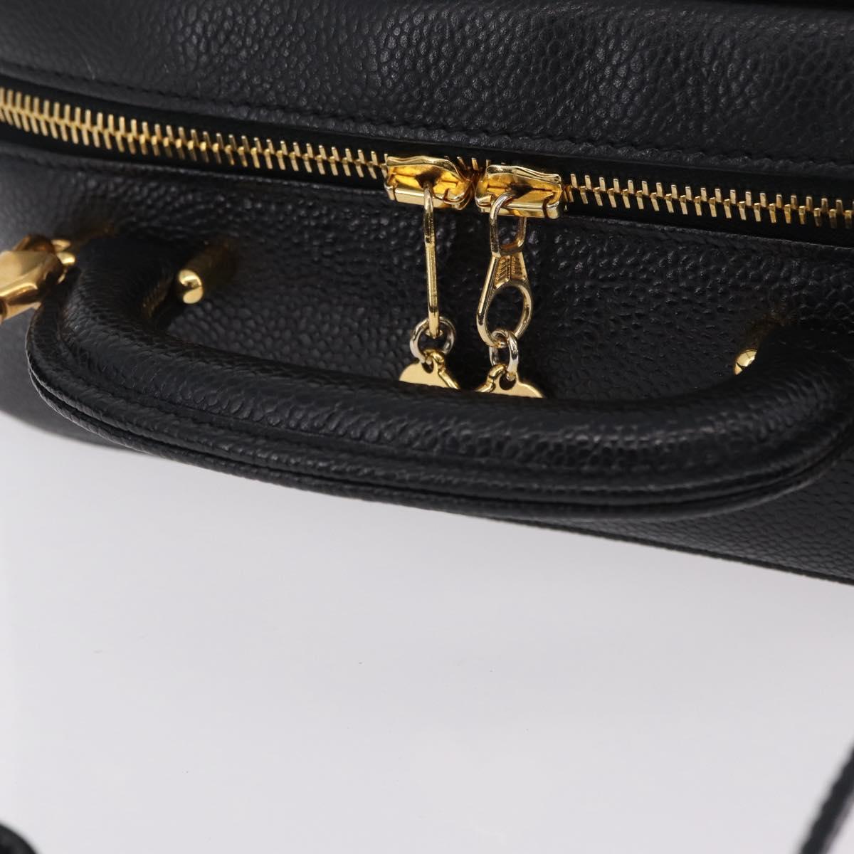CHANEL Vanity Shoulder Bag Caviar Skin 2way Black Gold Tone CC Auth 204624V