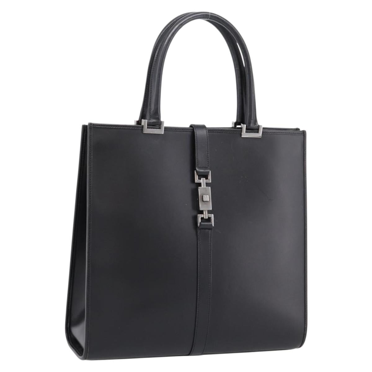 GUCCI Jackie Hand Bag Leather Black Silver 002 1064 Auth 204625V