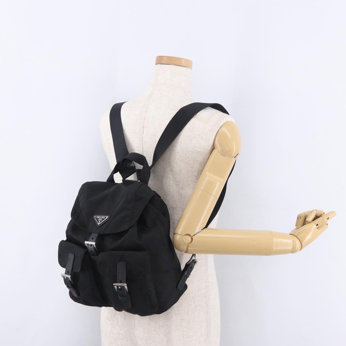 PRADA Backpack Nylon Black Silver Auth 204626V